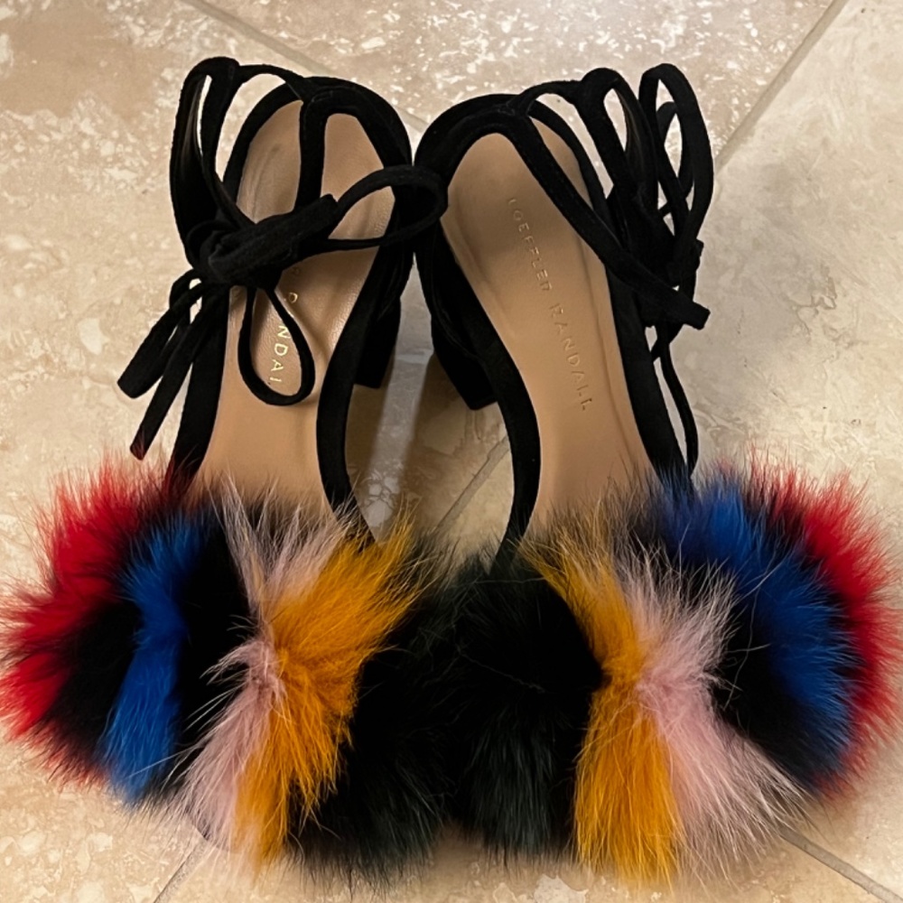 Loeffler Randall open toe pump with fur